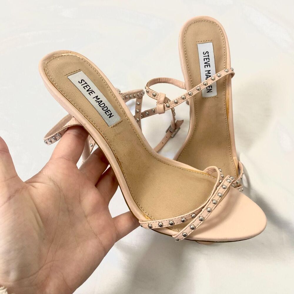Steve Madden Model Wish Blush Pink Leather Studded Lace-Up High Heels US 8.5 - Picture 3 of 6
